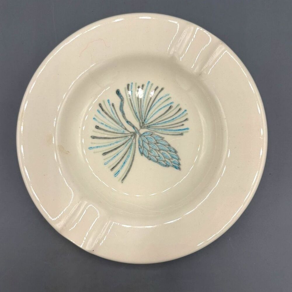 Vintage Blue White Pinecone Pine Ashtray Porcelain 1950s Made in USA
